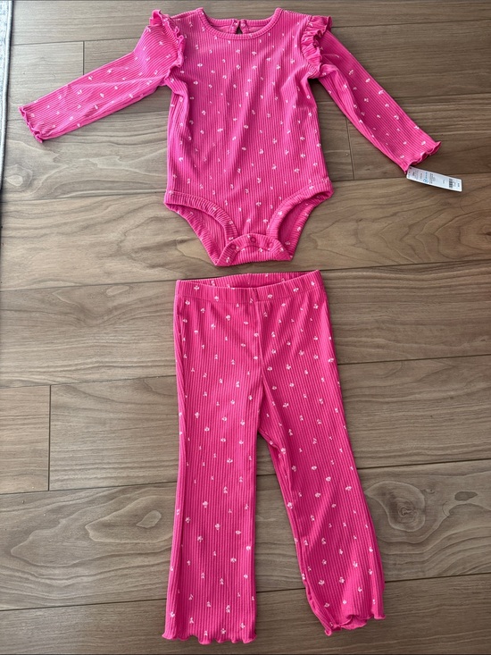 Carter's Other - Carter's Bright Pink Ribbed Ruffle-Shoulder Bodysuit & Pants Set